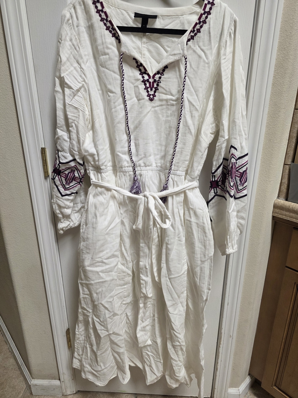 Lane Bryant White Midi Dress with Purple Embroidery